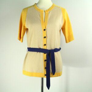 Diane Von Furstenberg Cashmere Colorblock Belted Short Sleeve Sweater Cardigan M